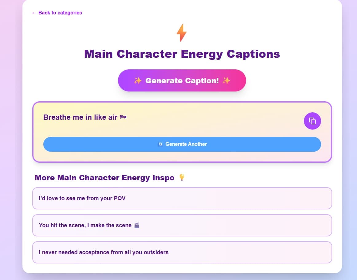 Generated Instagram caption ready to copy and post with one click